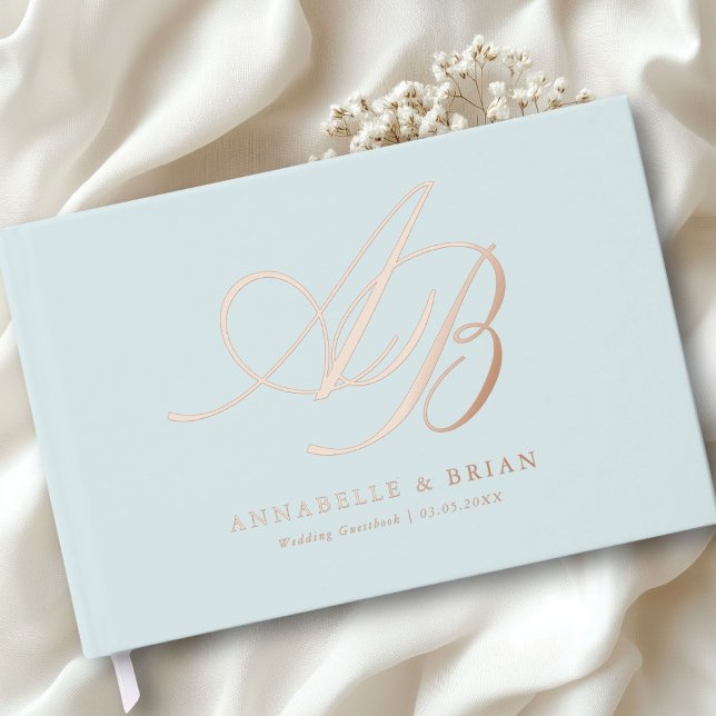 Elegant, Monogram, Wedding  Foil Guest Book (Personalized Minimalist Script Font Monogram | Elegant Foil Wedding Guest Book.)