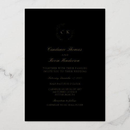 Elegant Monogram Wedding  Foil Invitation