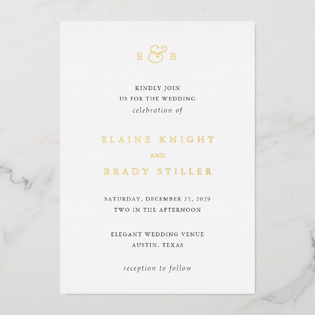 Elegant Monogram Wedding Foil Invitation (Front)