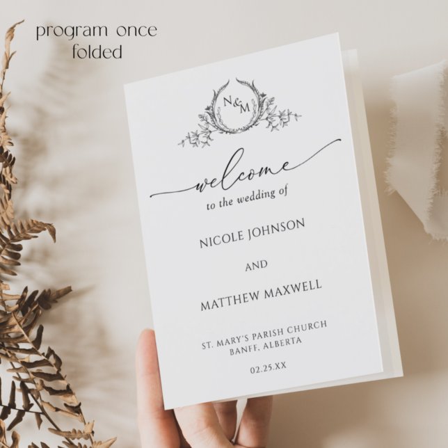 Elegant Monogram Wedding Folded Program (Creator Uploaded)