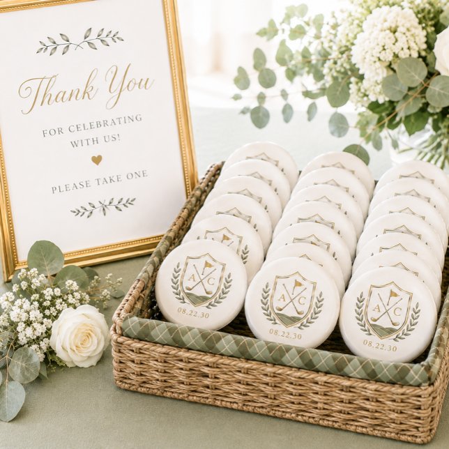 Elegant Monogram Wedding Golf Crest Button (Creator Uploaded)