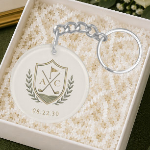 Elegant Monogram Wedding Golf Crest Keychain