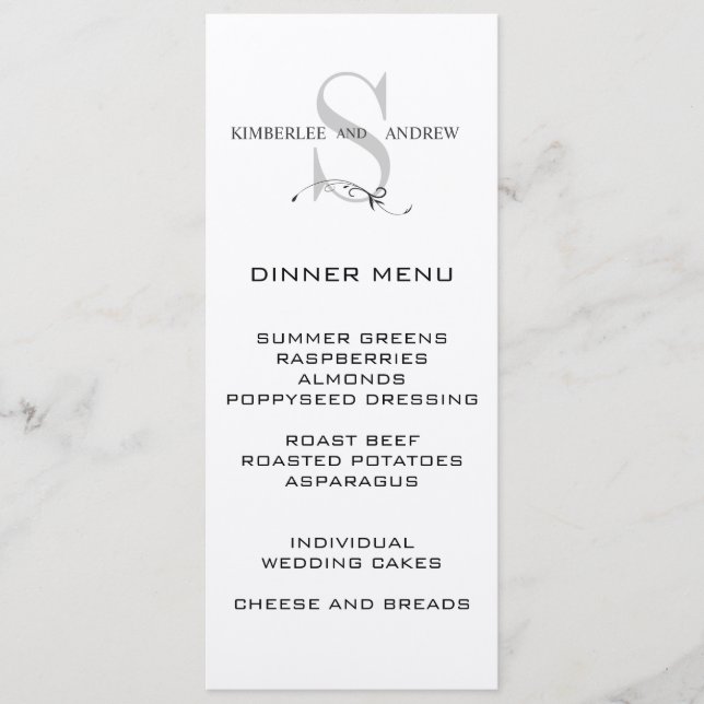 Elegant Monogram Wedding Menu Card Cream Paper (Front)