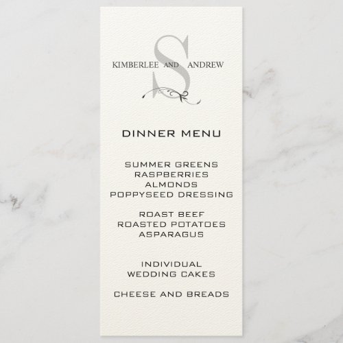 Elegant Monogram Wedding Menu Card Cream Paper