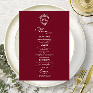 Elegant Monogram Wedding Menu Cards Burgundy
