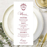 Elegant Monogram Wedding Menu Cards Burgundy<br><div class="desc">A simple chic calligraphy wedding menu card. I do offer a free customisation service,  if you have any questions or special requests,  please feel free to contact me.</div>