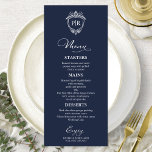 Elegant Monogram Wedding Menu Cards Navy Blue<br><div class="desc">A simple chic calligraphy wedding menu card. I do offer a free customisation service,  if you have any questions or special requests,  please feel free to contact me.</div>