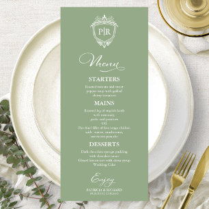 Elegant Monogram Wedding Menu Cards Sage Green