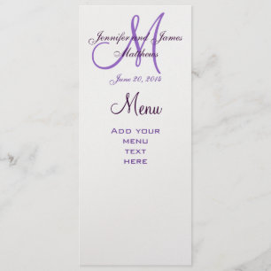Elegant Monogram Wedding Menu Cards Silver Purple