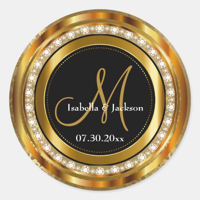 Elegant Monogram Wedding or Anniversary Design Classic Round Sticker (Front)