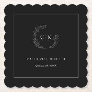 Elegant Monogram Wedding Paper Coaster