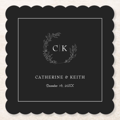 Elegant Monogram Wedding Paper Coaster