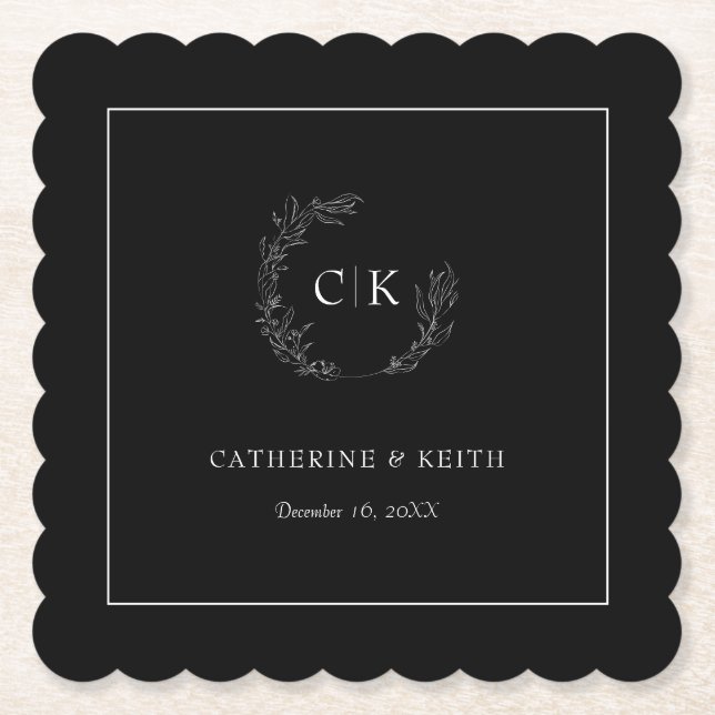 Elegant Monogram Wedding Paper Coaster (Front)