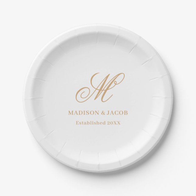 Elegant Monogram Wedding  Paper Plates (Front)