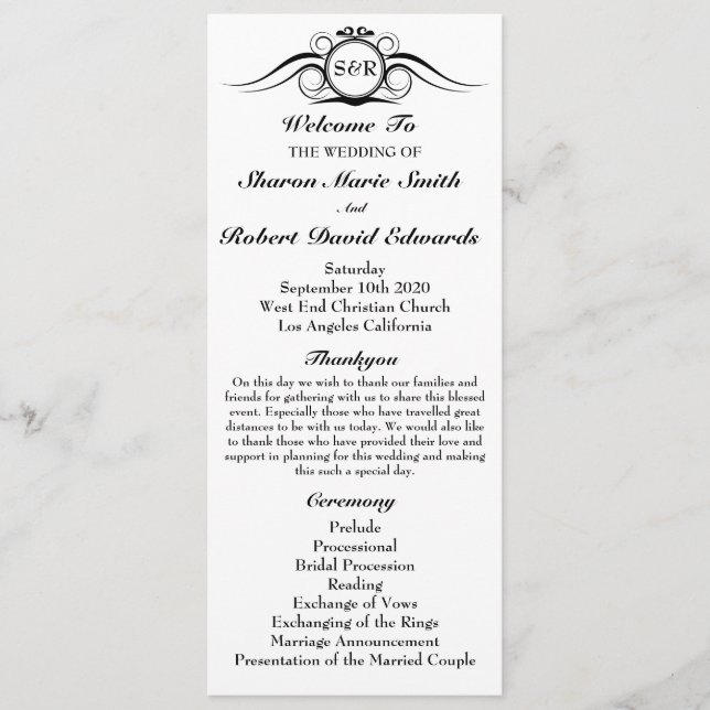 Elegant Monogram Wedding Program (Front)