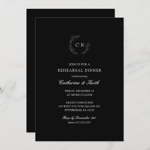 Elegant Monogram Wedding Rehearsal Dinner Invitati Invitation