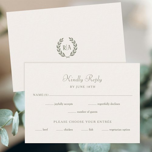 Elegant Monogram Wedding Reply Sage Green RSVP Card