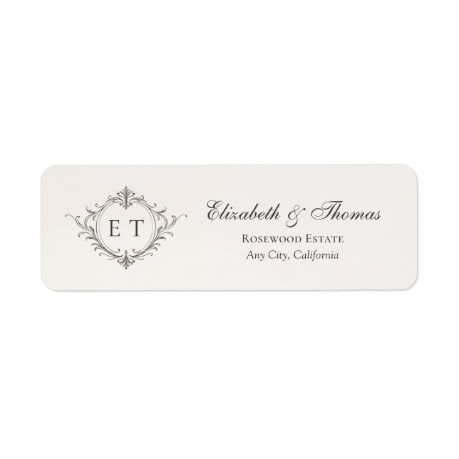 Elegant Monogram Wedding Return Address Label (Front)