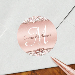 Elegant Monogram Wedding Rose Gold Classic Round Sticker