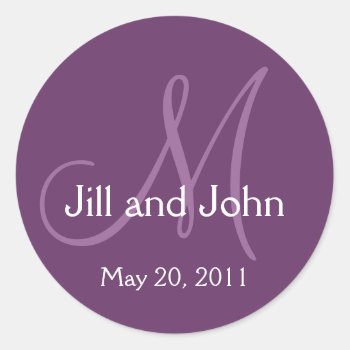 Elegant Monogram Wedding Save Date Purple Sticker by MonogramGalleryGifts at Zazzle