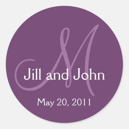 Elegant Monogram Wedding Save Date Purple Sticker