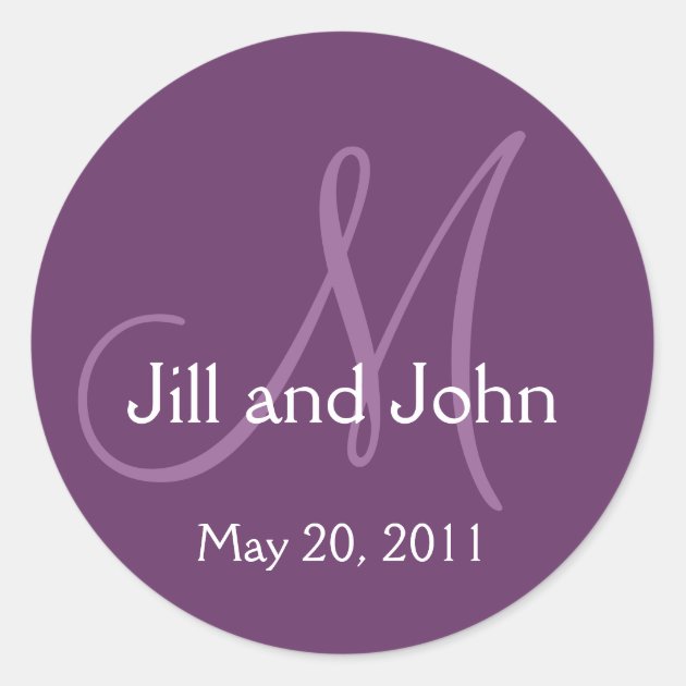 Elegant Monogram Wedding Save Date Purple Sticker
