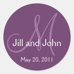 Elegant Monogram Wedding Save Date Purple Sticker