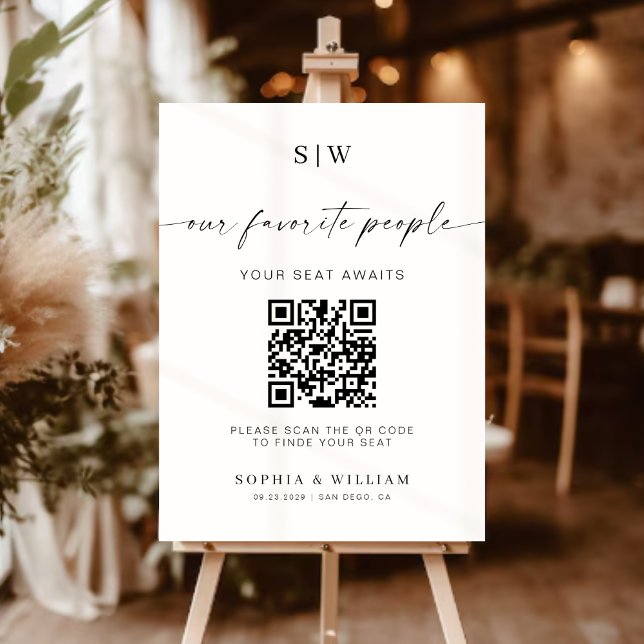 Elegant Monogram Wedding Seating chart QR code Foam Board (Creator Uploaded)