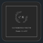 Elegant Monogram Wedding Square Sticker<br><div class="desc">Elegant wedding stickers featuring laurel wreath monogram with couple's initials.  Add the couple's names and date using the fields provided.</div>