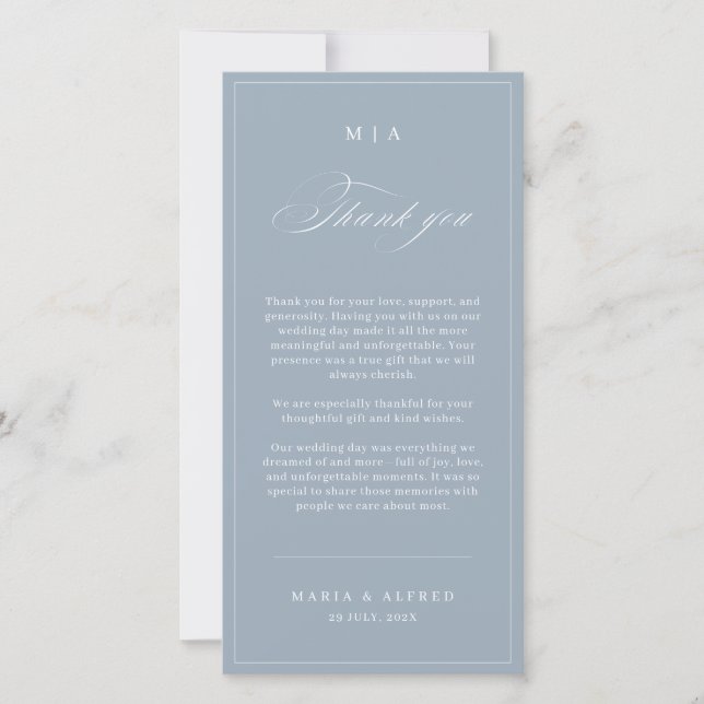 Elegant Monogram Wedding Thank You Card QR Code (Front)