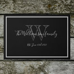 Elegant Monogram Wedding Welcome Outdoor Doormat<br><div class="desc">Elegant Monogram Wedding Welcome Outdoor Doormat. Personalized white, grey monogram design with bride and groom's last name and date established on a black background. A unique cool gift for newlyweds. Lovely for their new life together. Also a beautiful housewarming gift. Click Personalize this template to customize it with the Monogram...</div>