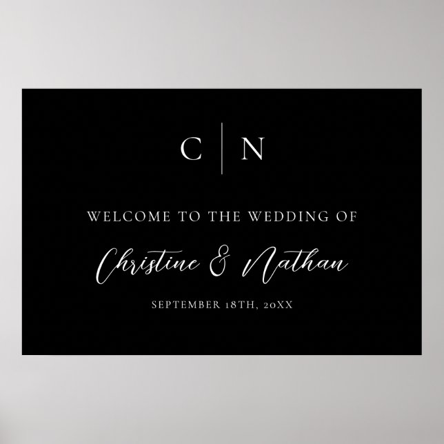 Elegant  Monogram Wedding Welcome Sign (Front)