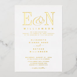 Elegant Monogram Wedding White Gold Foil Invitation