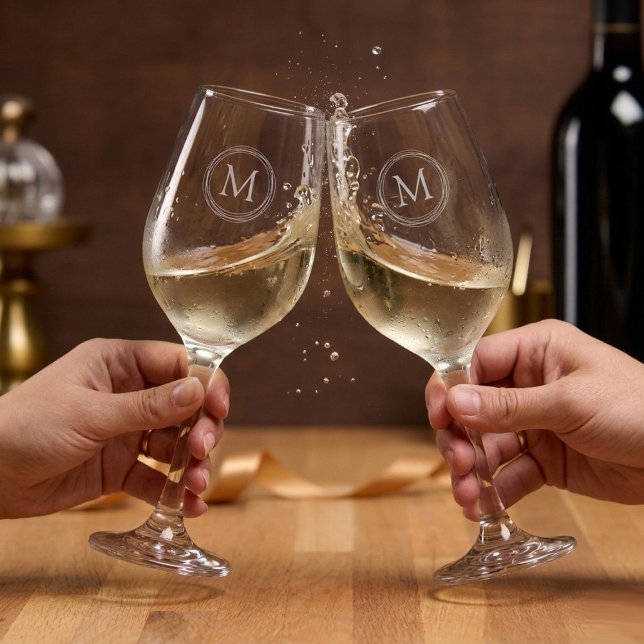 Elegant Monogram Wedding Wine Glass (Creator Uploaded)