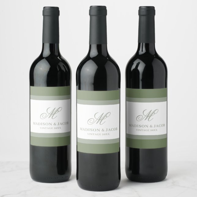 Elegant Monogram Wedding  Wine Label (Bottles)