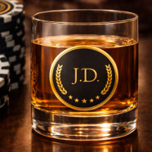 Elegant Monogram Whiskey Laurel Wreath Gold