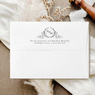 Elegant Monogram, White and Black Wedding Envelope