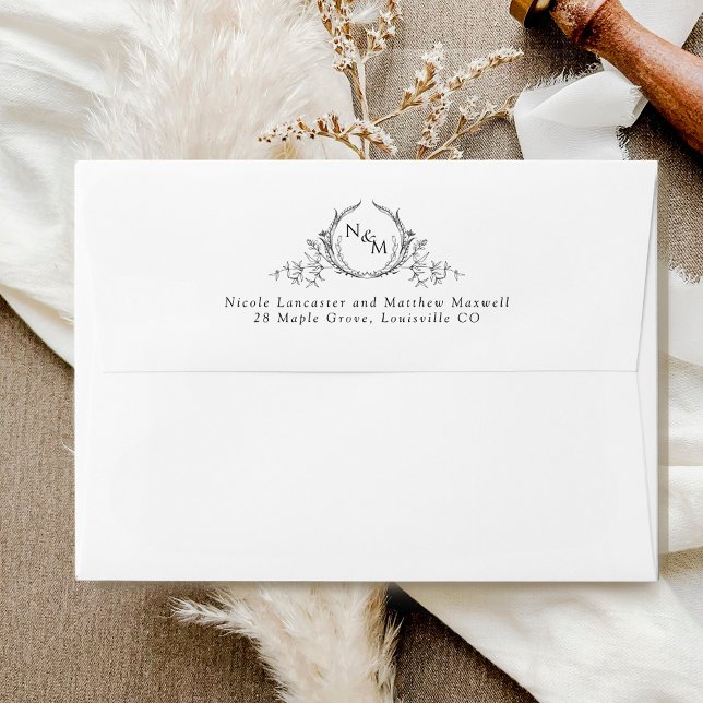  Elegant Monogram, White and Black Wedding Envelope (Creator Uploaded)