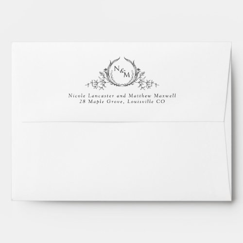  Elegant Monogram White and Black Wedding Envelope