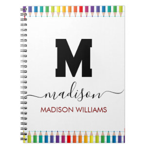 Elegant Monogram white black Script Office School Notebook