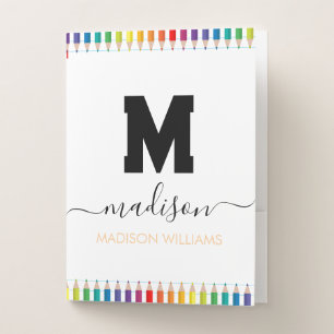 Elegant Monogram white black Script Office School Pocket Folder