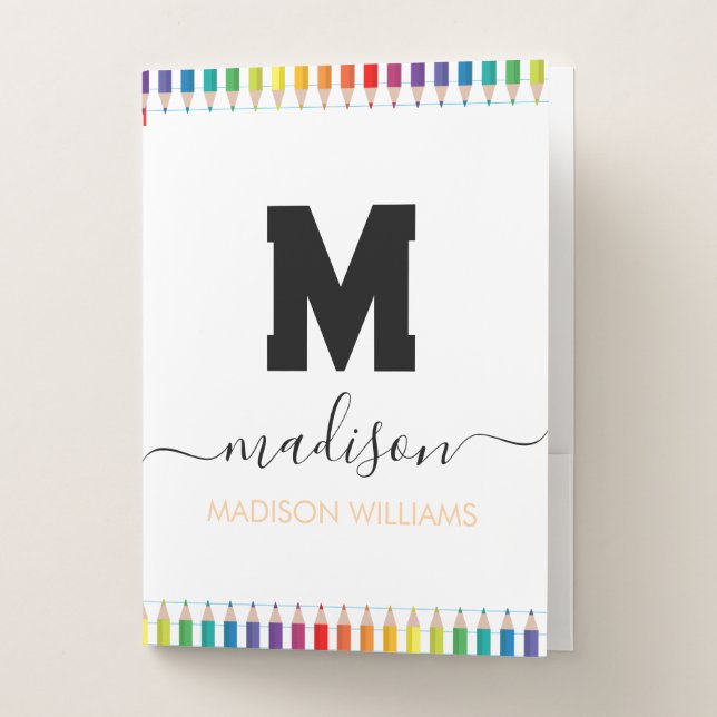 Elegant Monogram white black  Script Office School Pocket Folder (Front)