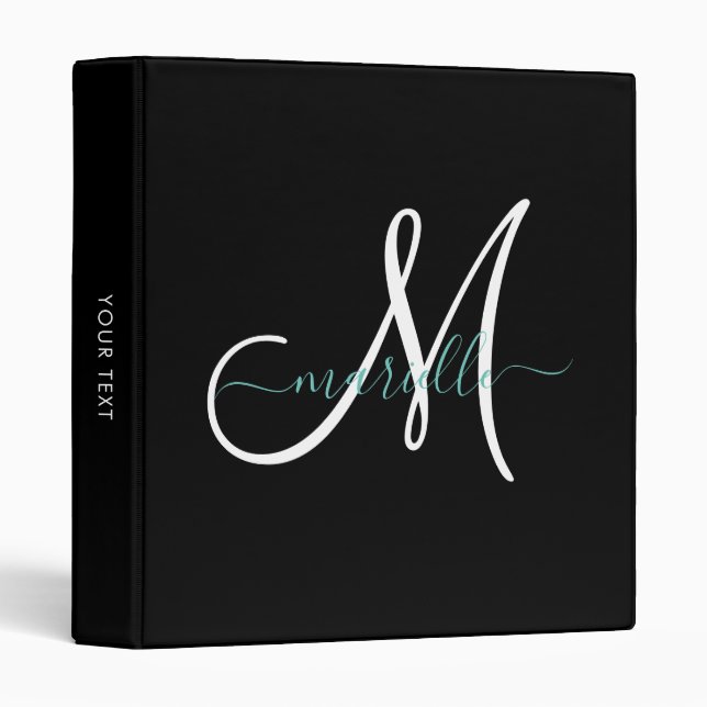 Elegant Monogram White Blue Script Office School 3 Ring Binder (Front/Spine)