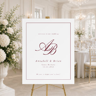 Elegant Monogram White Burgundy Border Wedding Foam Board