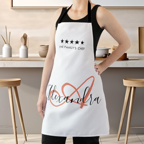 Elegant Monogram White Coral Script Best Chef Name Apron