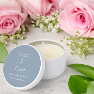 Elegant Monogram white Duty blue Wedding Mini Candle Favors