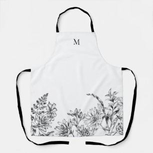 Elegant Monogram White Floral Wine Apron