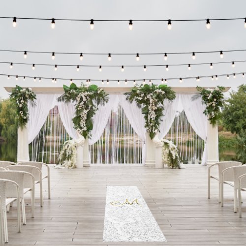 Elegant Monogram White Gold Black Wedding Outdoor Rug