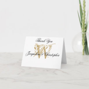 Elegant Monogram White Gold Blank Wedding Folded Thank You Card