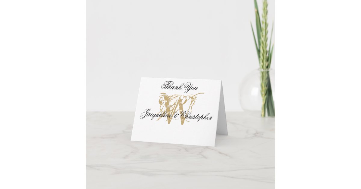 Elegant Monogram White Gold Blank Wedding Folded Thank You Card | Zazzle